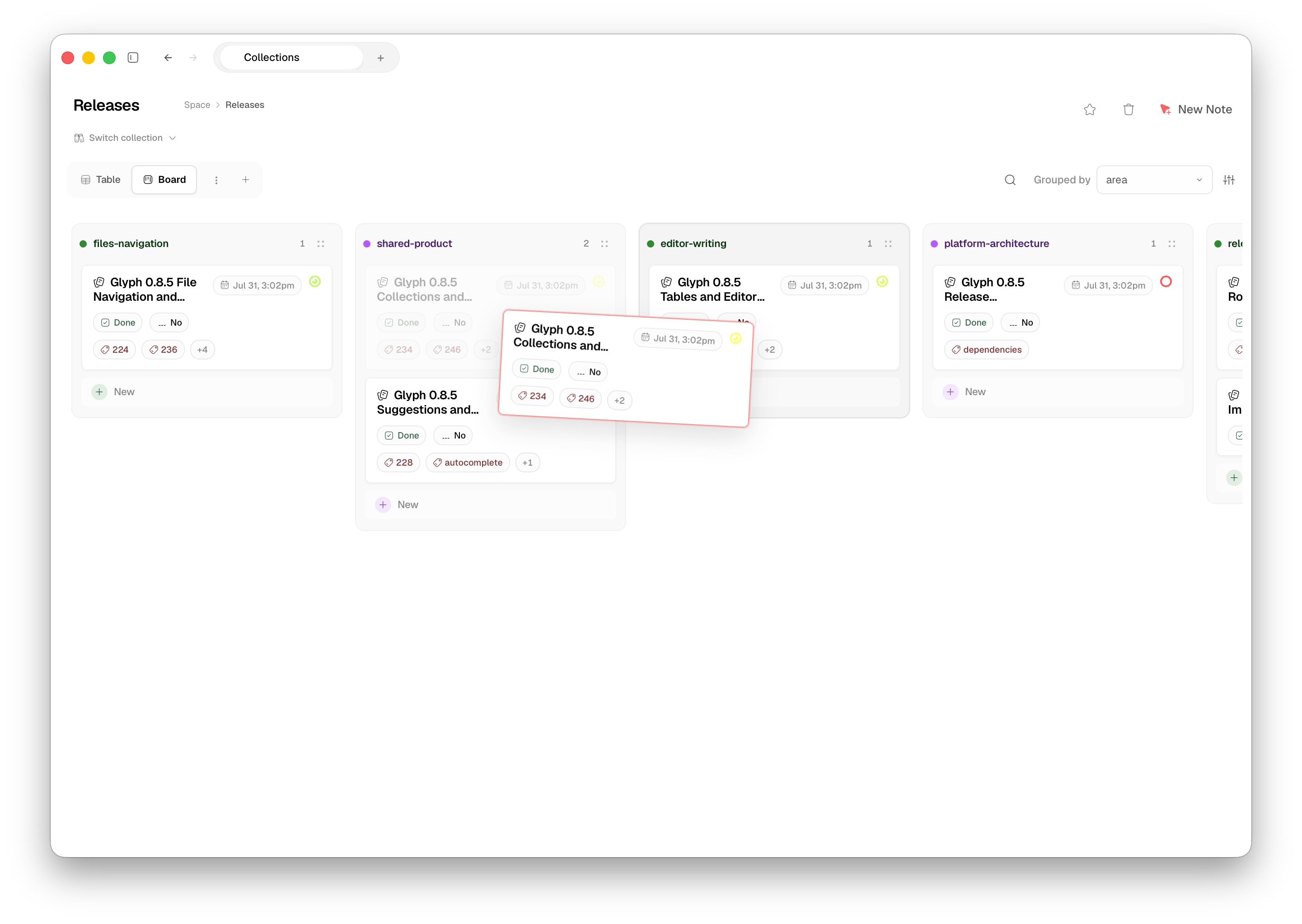 Glyph showing a kanban board built from Markdown notes