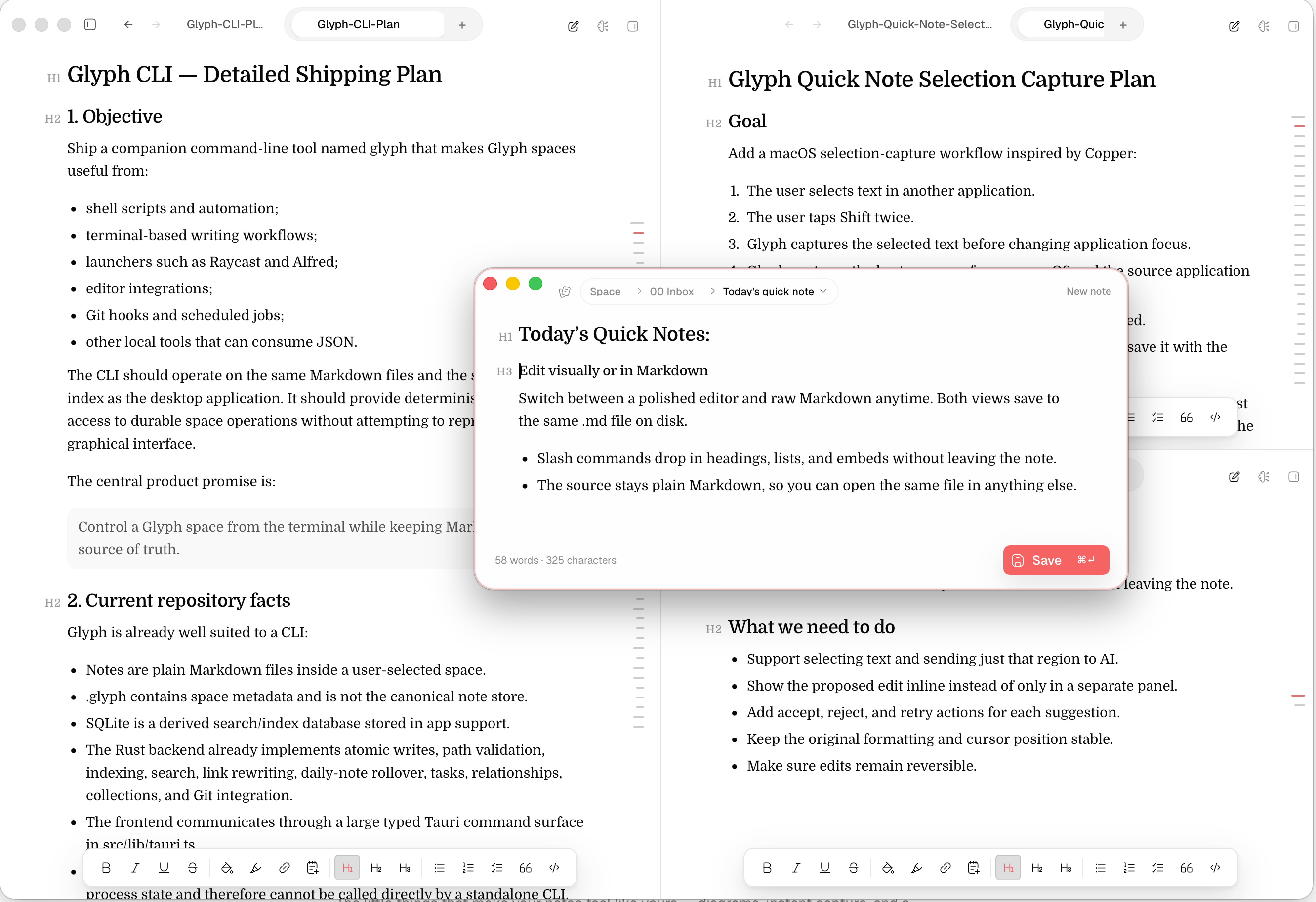 Glyph showing a Markdown note in the editor