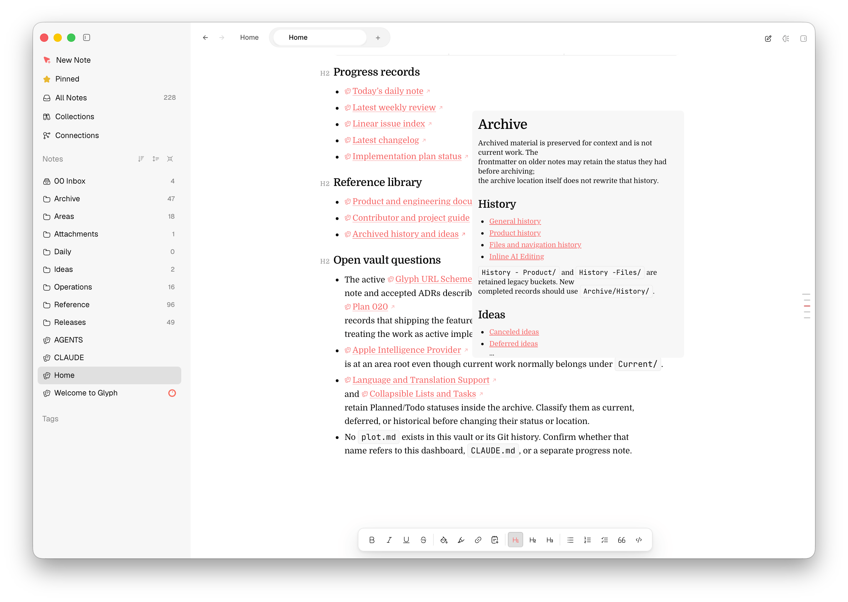 Glyph suggesting a wikilink while typing double brackets in a note