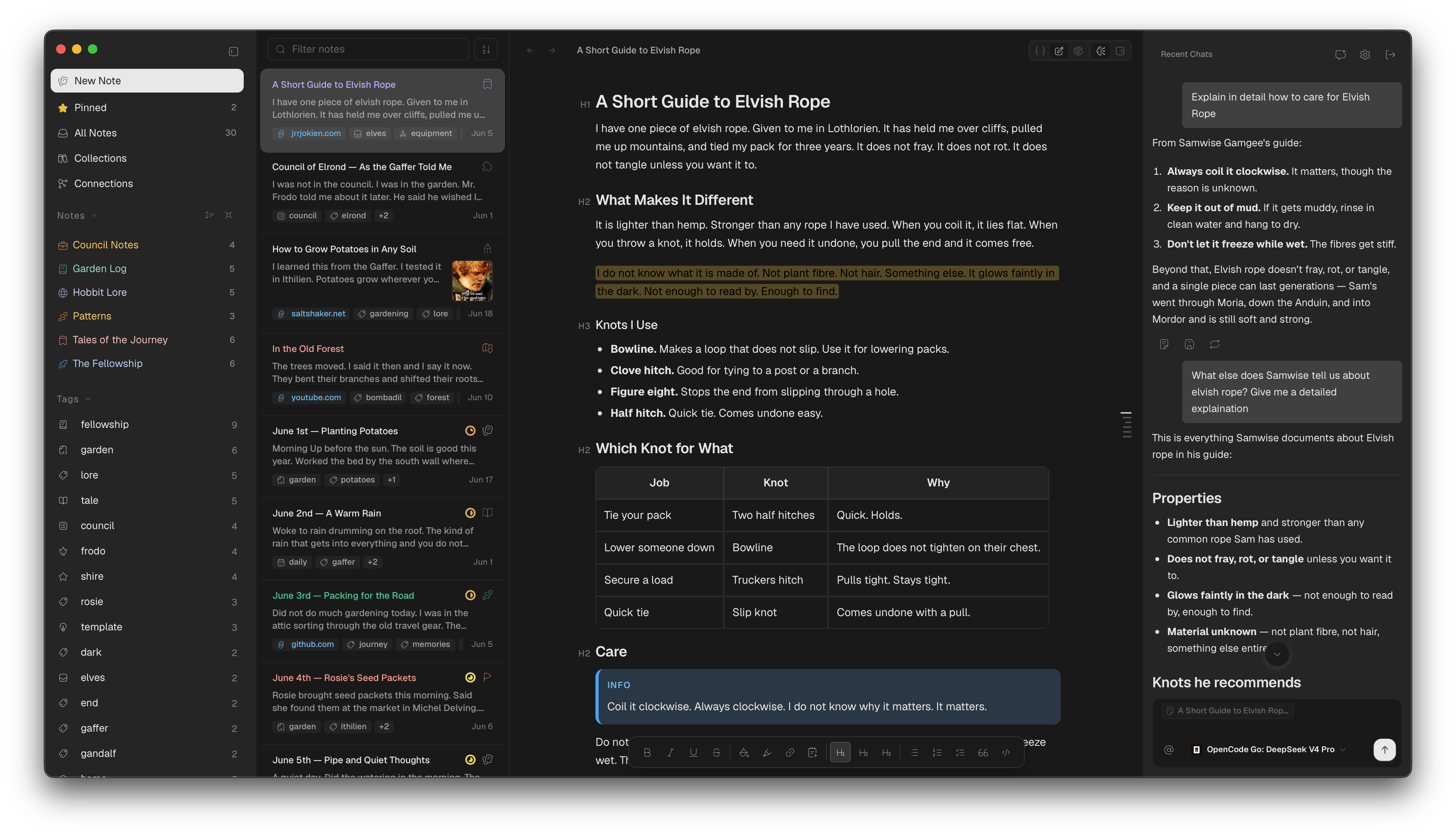 Glyph Markdown notes app in dark mode