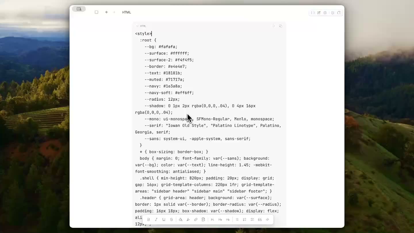 Glyph previewing inline HTML and SVG inside a Markdown note